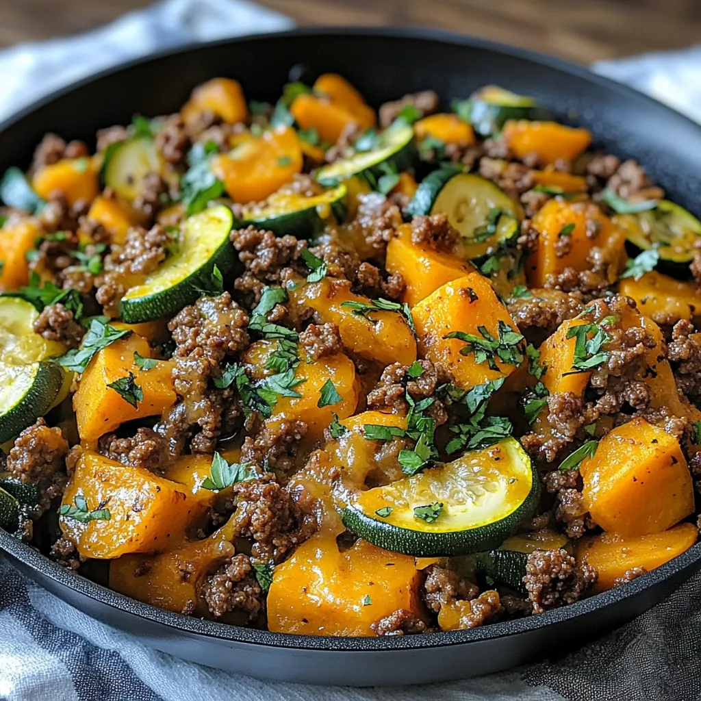 A black skillet filled with meat and vegetables.