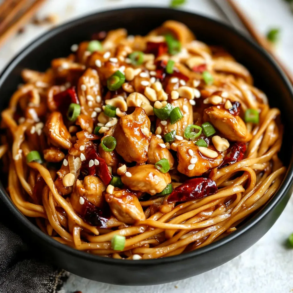 A bowl of noodles with chicken and vegetables.