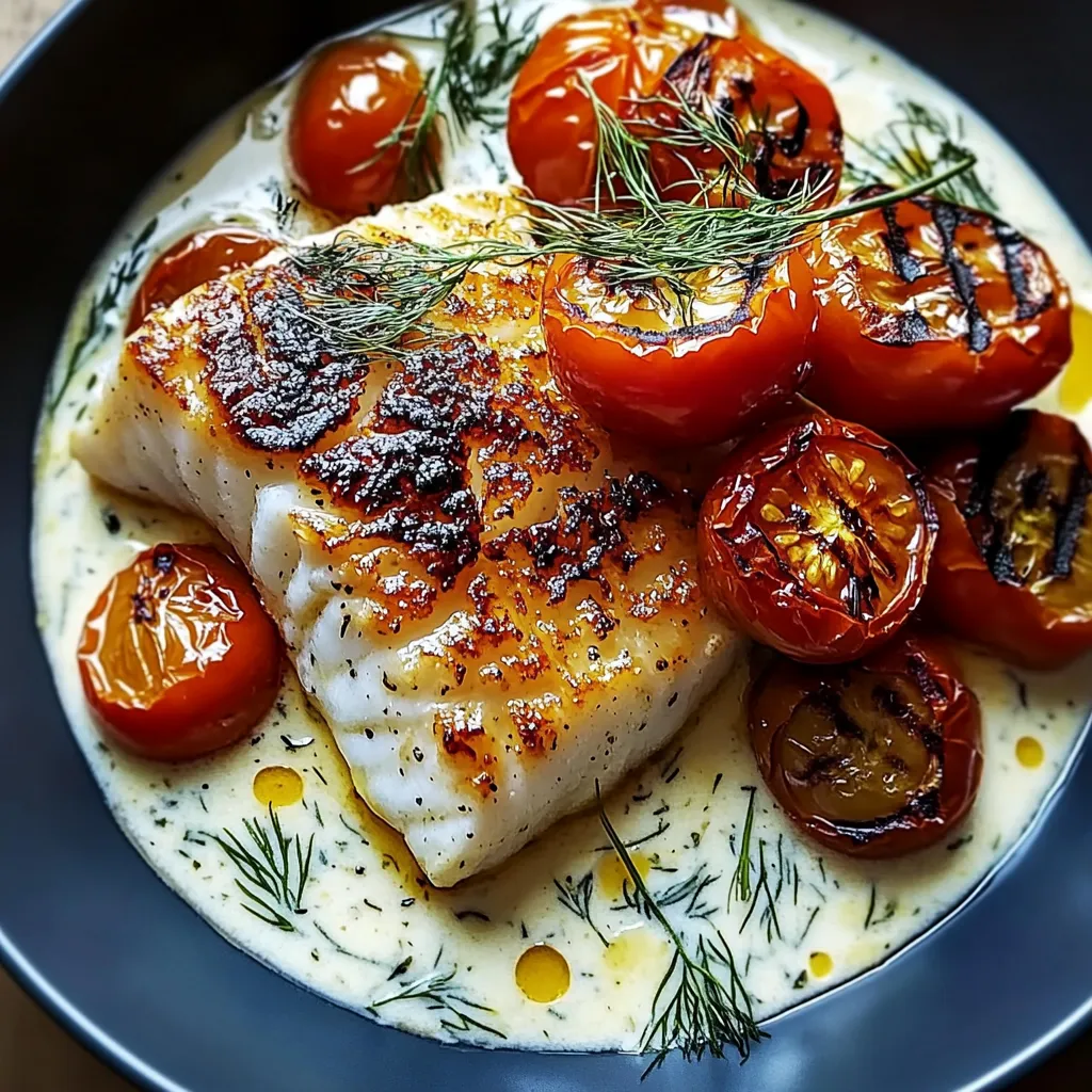 A plate of food with fish and tomatoes.