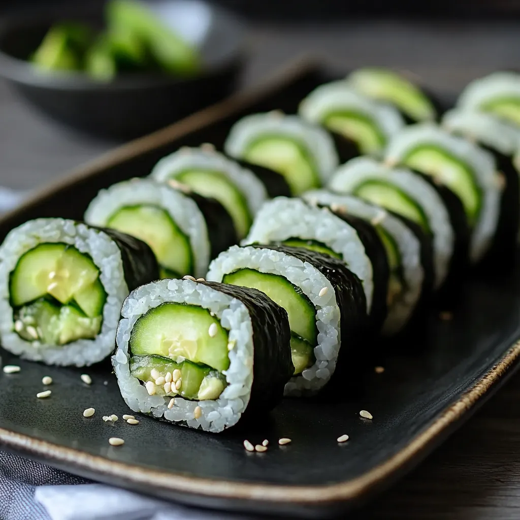 A plate of sushi with cucumber and avocado.