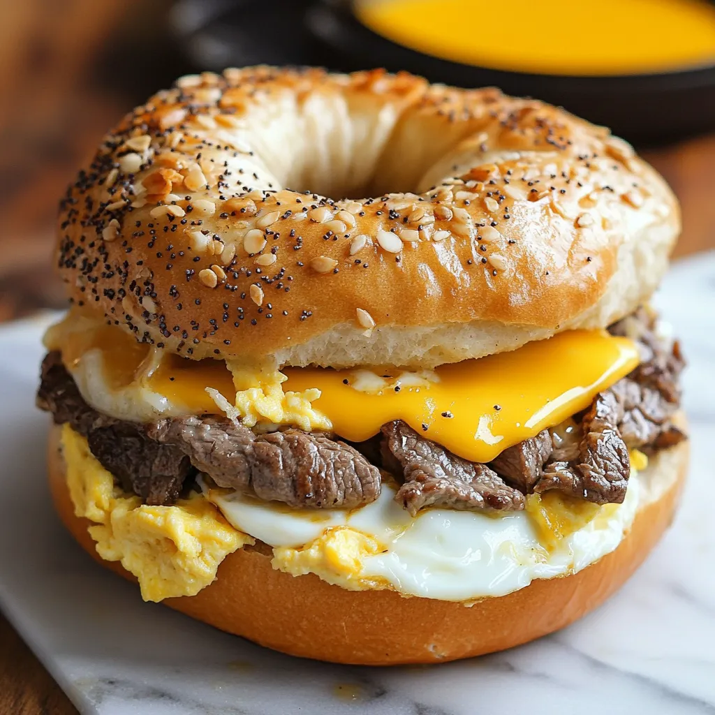 A bagel with cheese and egg.