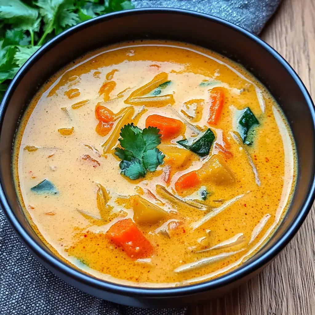 A creamy soup with vibrant chopped veggies and a cilantro garnish sitting in a bowl.