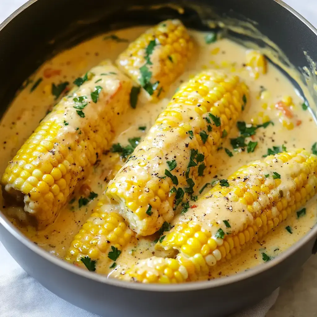 Creamy corn with parsley in a pot.