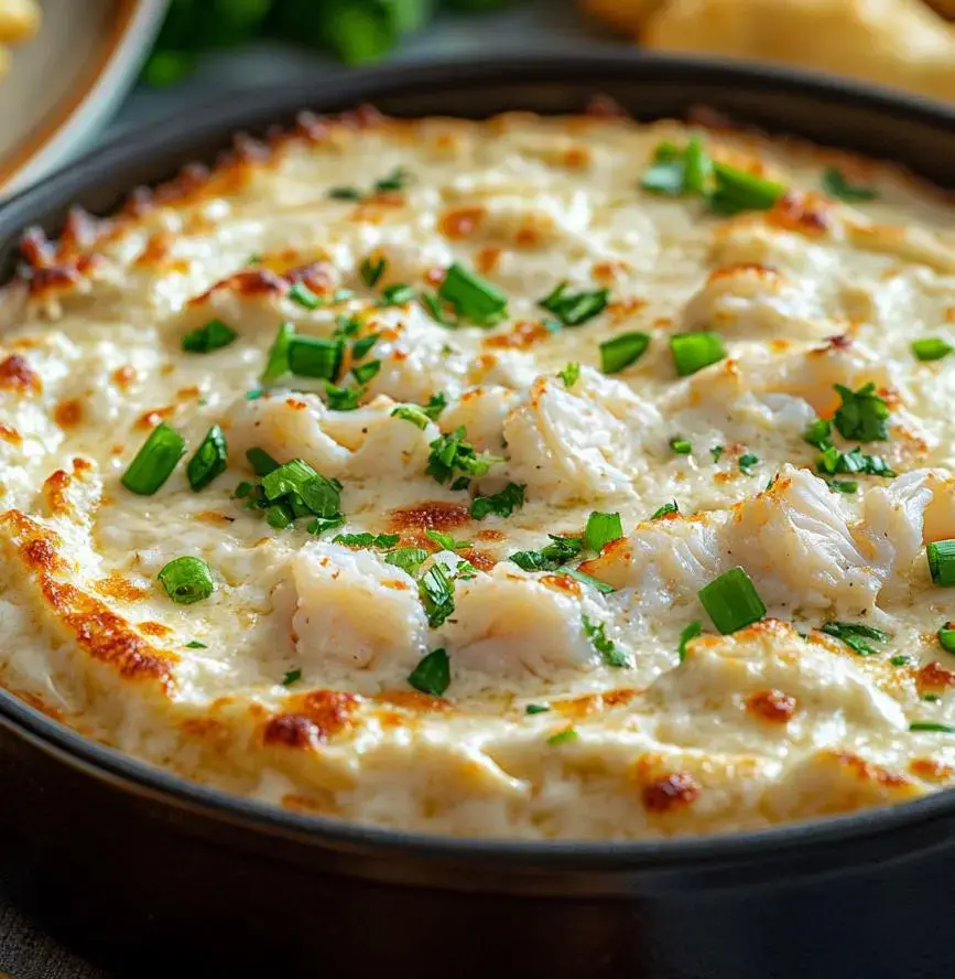 A creamy seafood dish loaded with herbs, served in a sleek black pan.