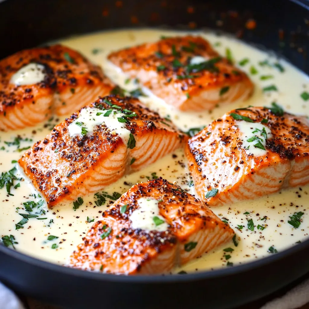 Creamy salmon with garlic sauce