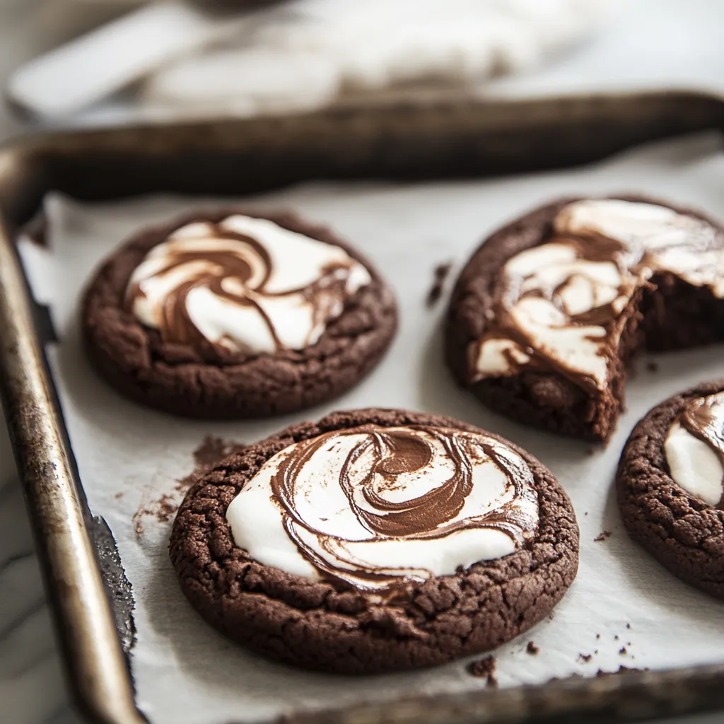 Soft Chocolate Cookies with Marshmallow Swirls