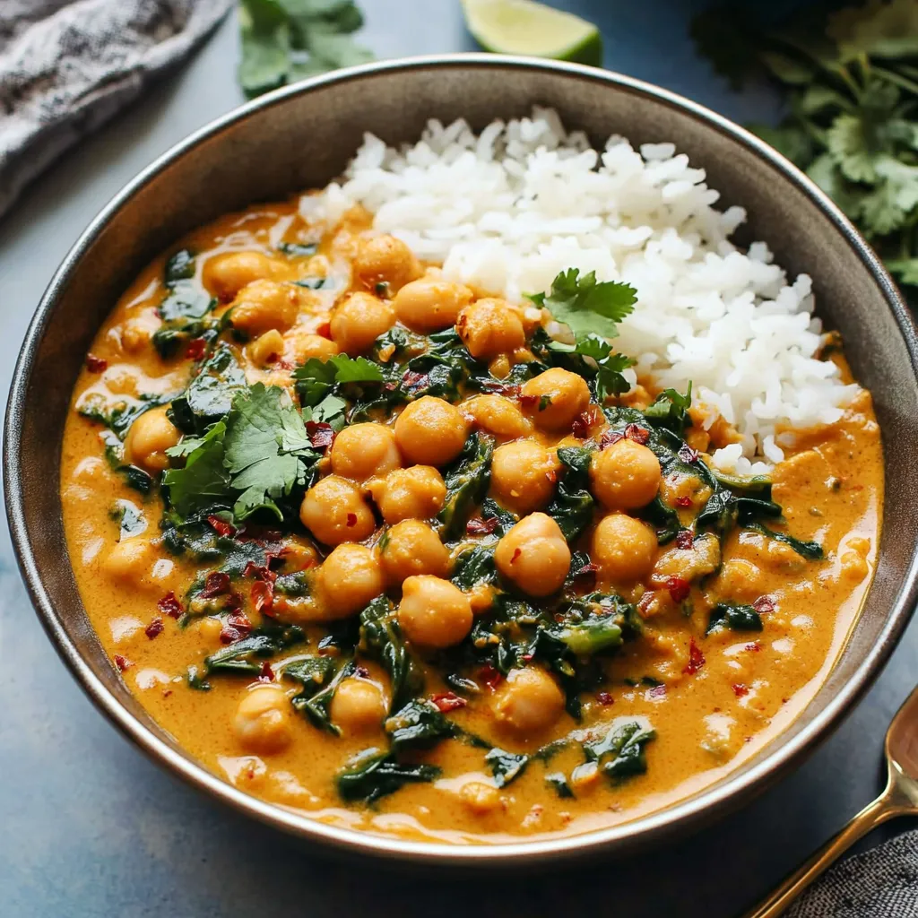 Chickpea Curry with Spinach and Rice Recipe