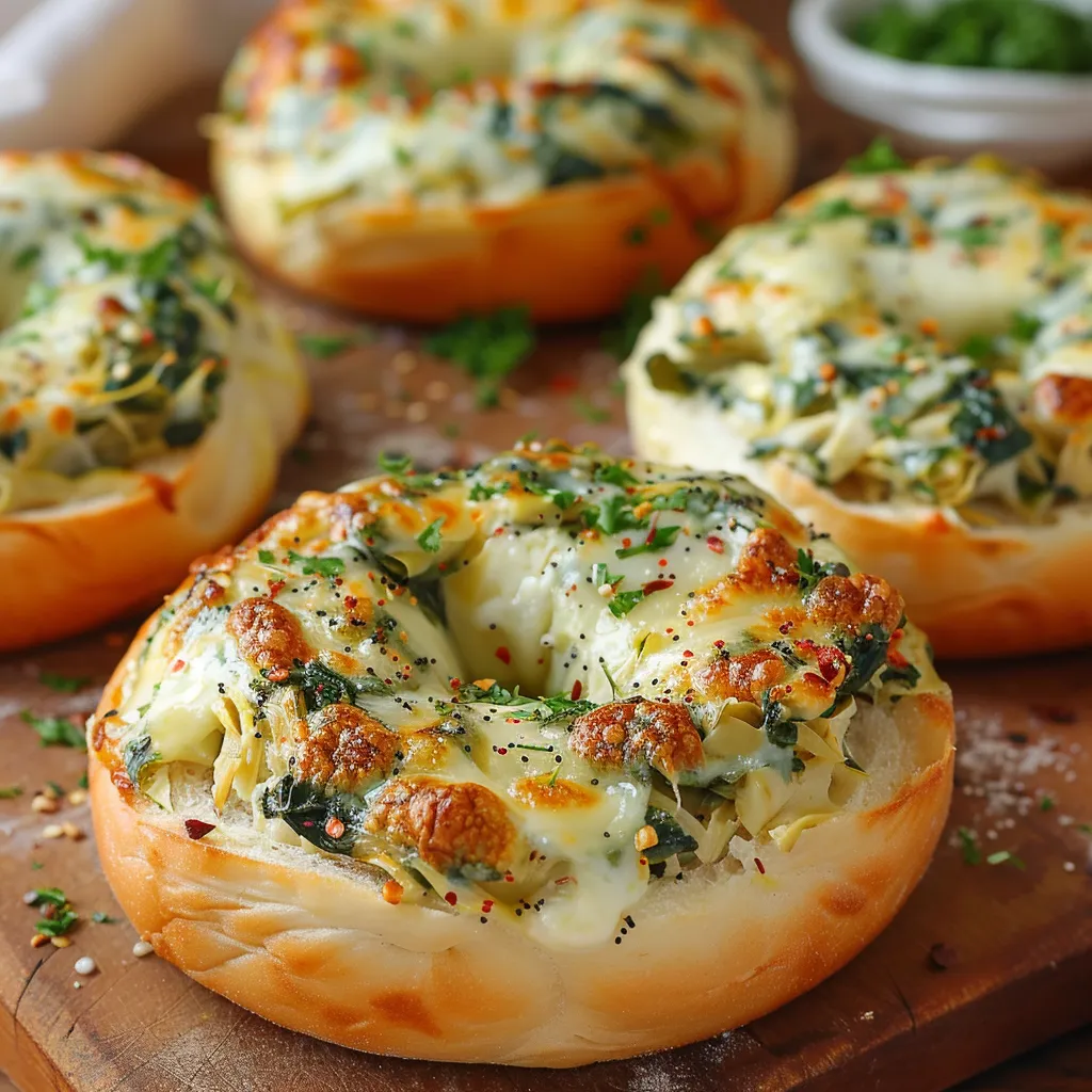 Cheesy Spinach-Artichoke Bagels
