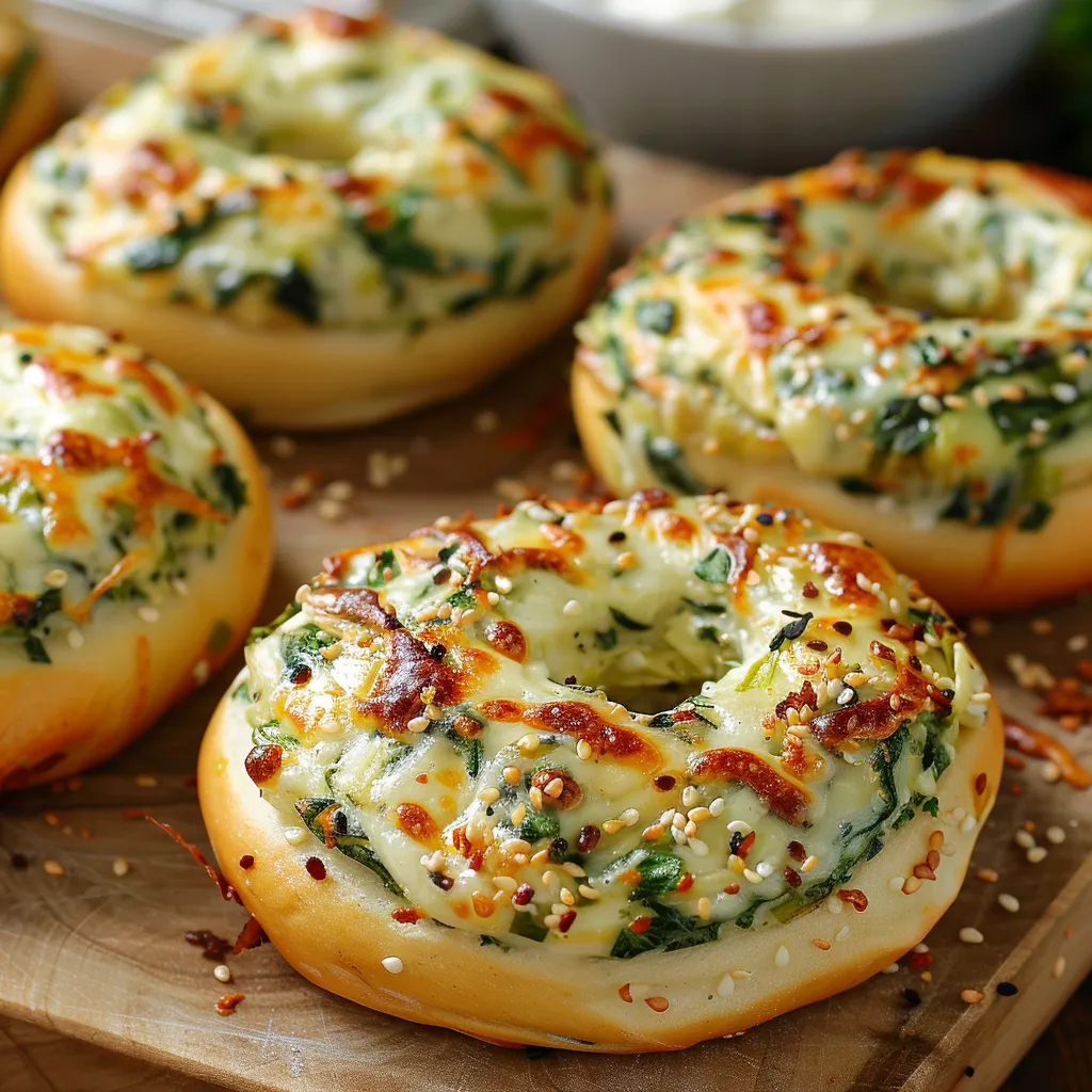 Easy Cheesy Spinach-Artichoke Bagels