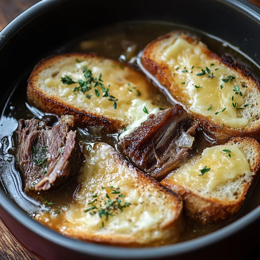 Easy French Onion Short Rib Soup with Gruyère Toast
