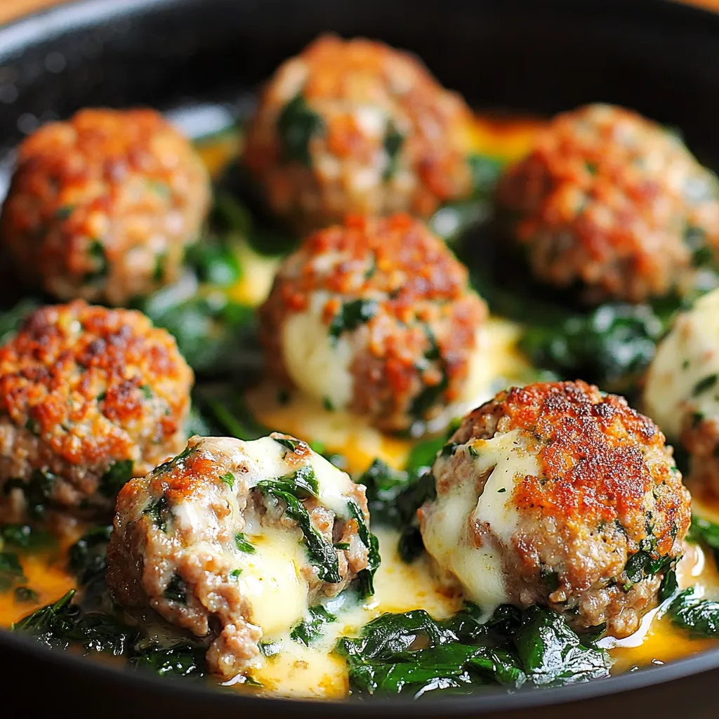 Delicious Turkey Meatballs with Mozzarella Centers and Spinach Filling
