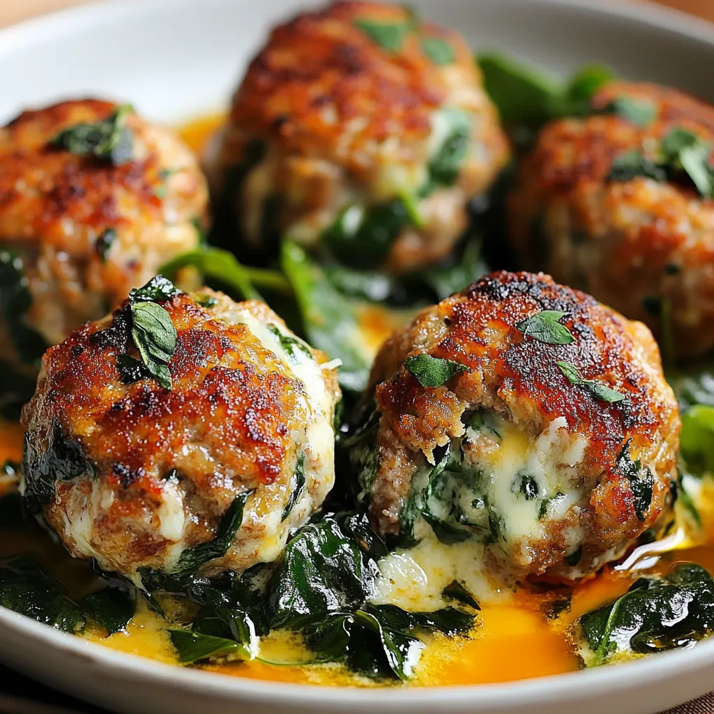 Simple Turkey Meatballs with Mozzarella Centers and Spinach Filling