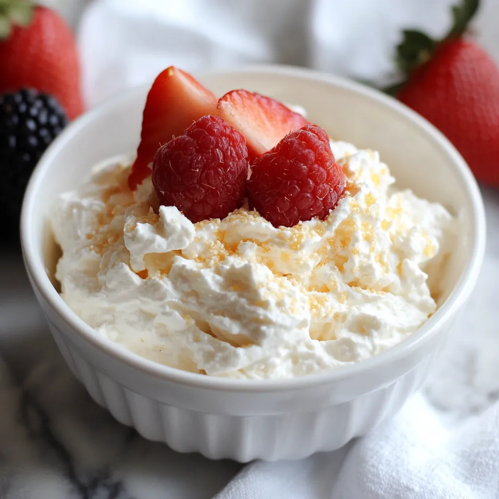 A bowl of cream with strawberries on top.