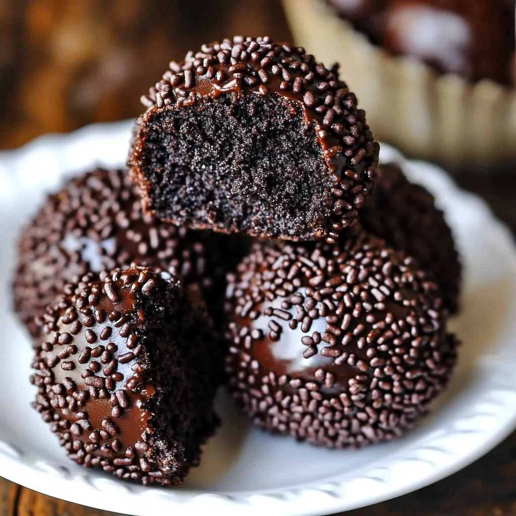 Chocolate balls covered in sprinkles arranged on a plate.