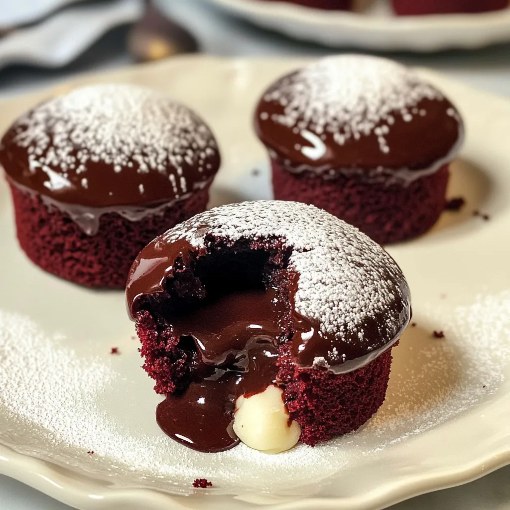 Three chocolate cupcakes with white icing and chocolate drizzle on a plate.
