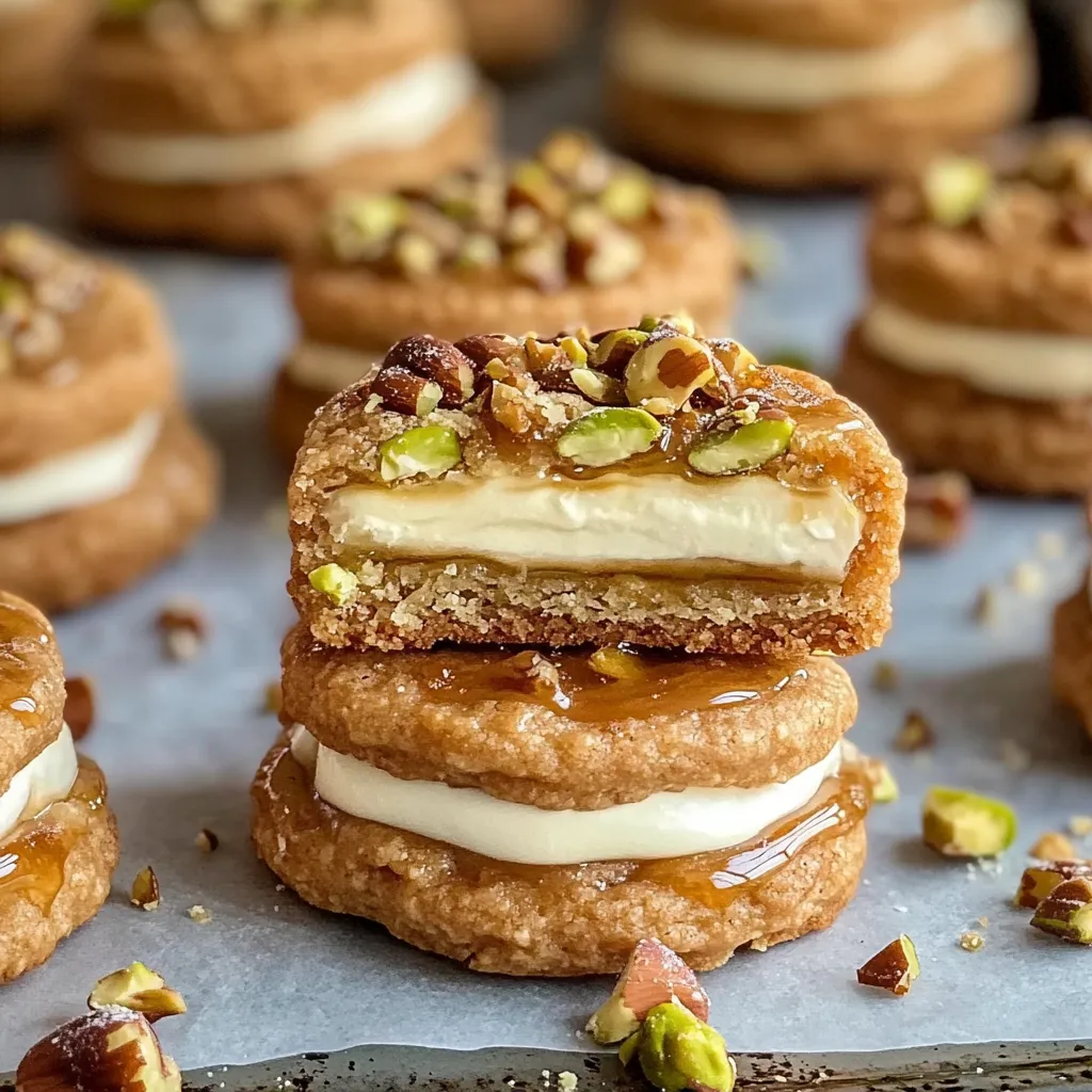 A close-up of a delicious dessert with a white and brown cream filling, topped with a nut and a candy.