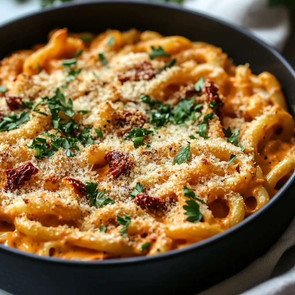 A bowl of macaroni and cheese with a sprinkle of parmesan cheese.