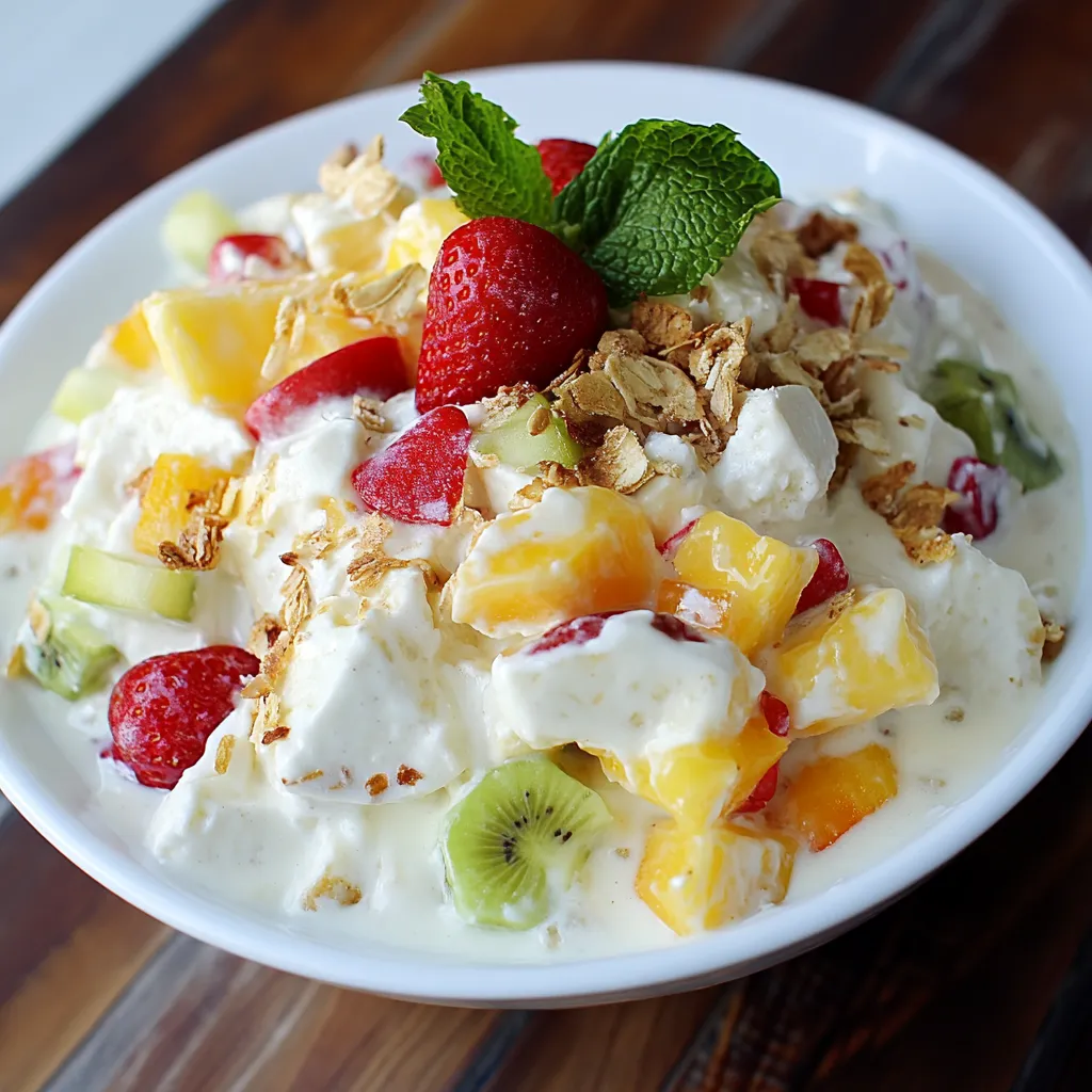 A bowl of fruit with strawberries and kiwi.