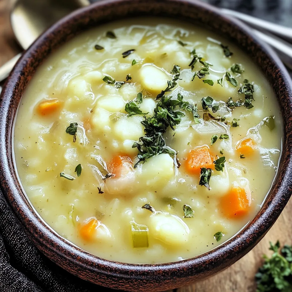 A bowl of soup with carrots and herbs.