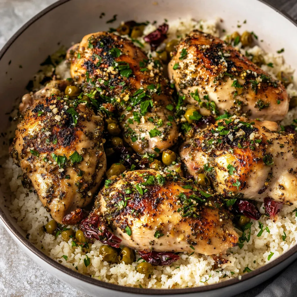 A plate of chicken with rice and peas.