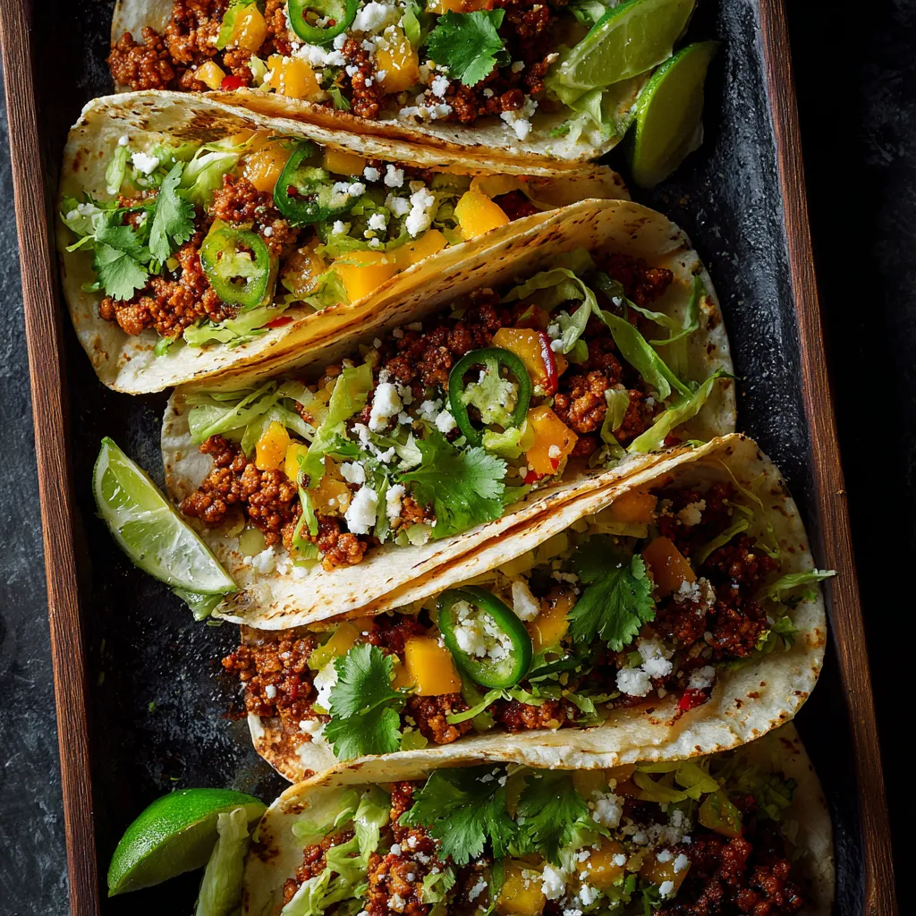 A tray of tacos with meat and vegetables.