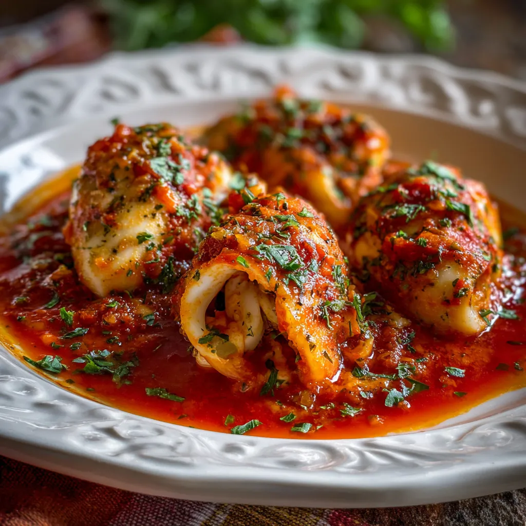 A plate of food with a white plate and red sauce.