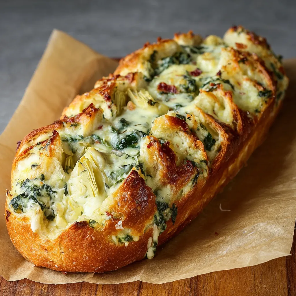 A loaf of bread with green stuff on it.