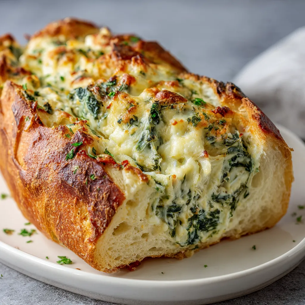 A slice of bread with cheese and spinach on it.
