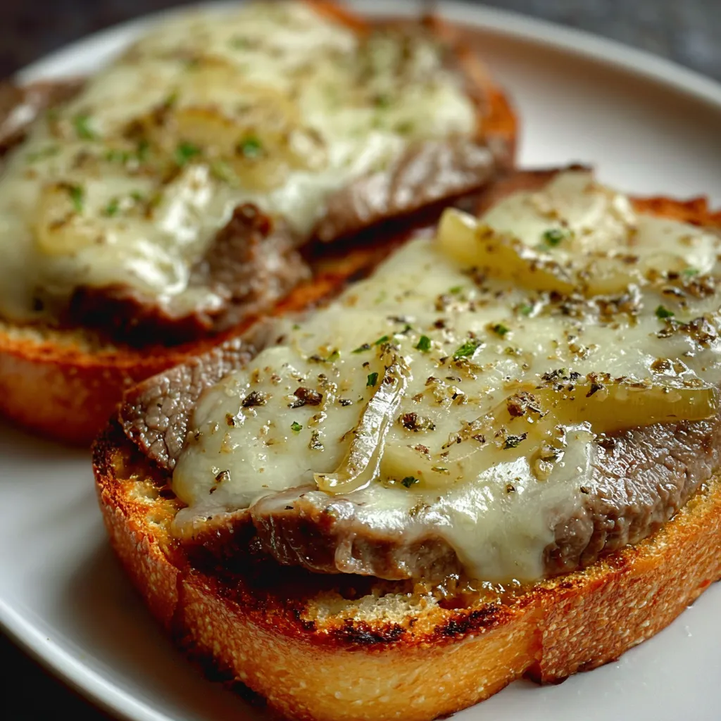Two pieces of bread with meat and cheese on top.