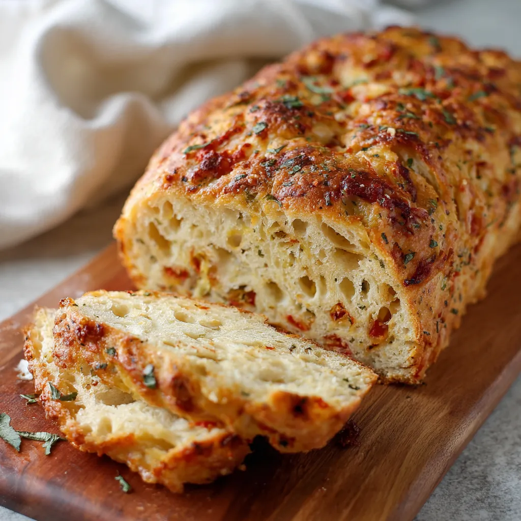 A slice of bread with cheese and herbs on it.
