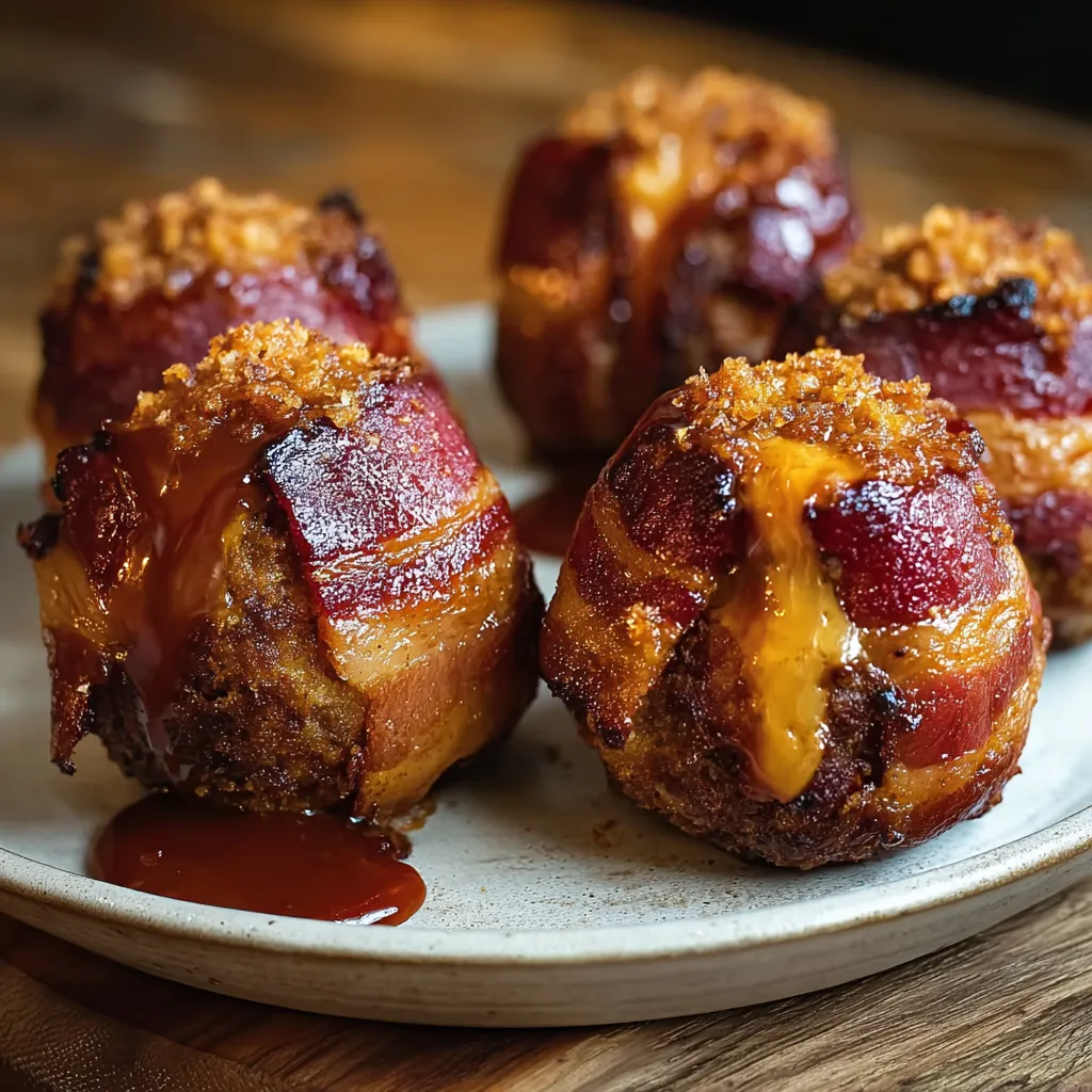 Bacon wrapped appetizers on a plate.