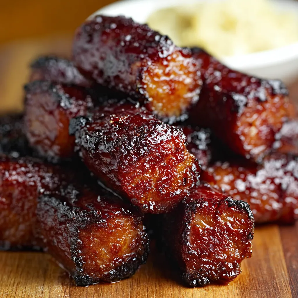 A pile of cooked meat on a wooden table.
