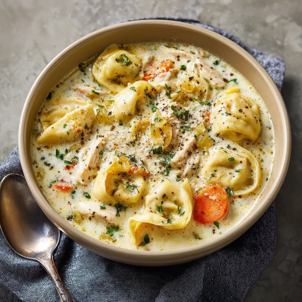 A bowl of soup with pasta and chicken.