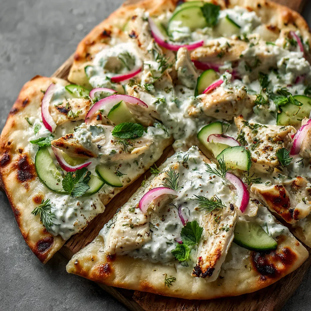 A pizza with chicken and vegetables.