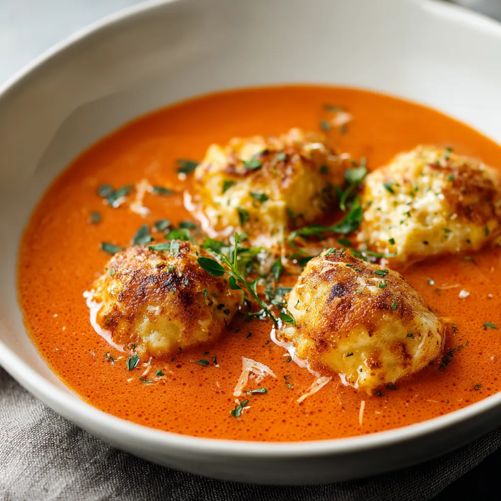 A bowl of soup with meatballs in it.