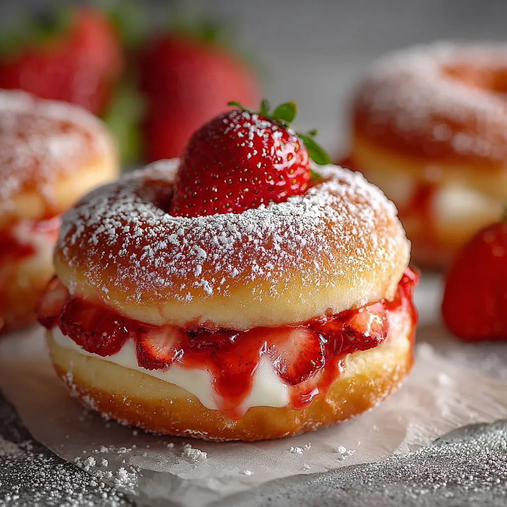 A donut with strawberries on top.