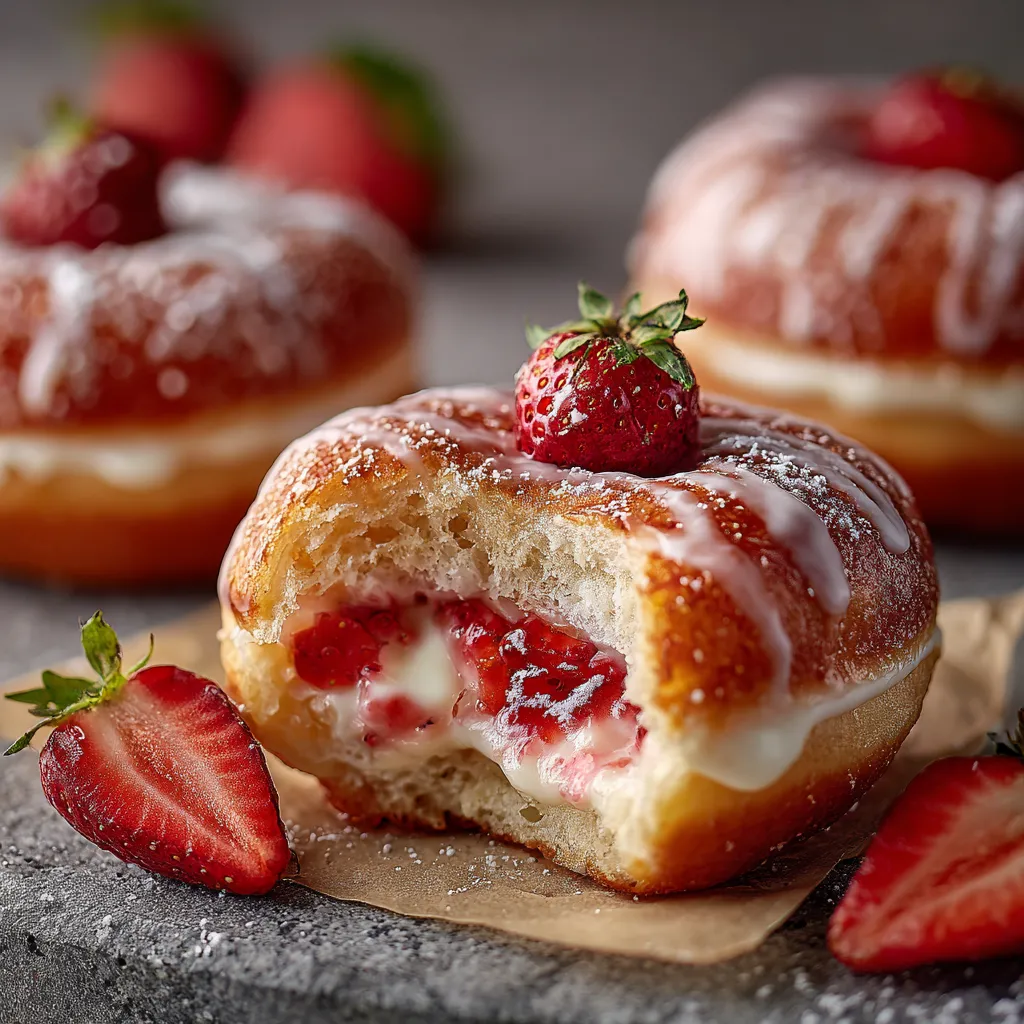 A doughnut with strawberries on top.