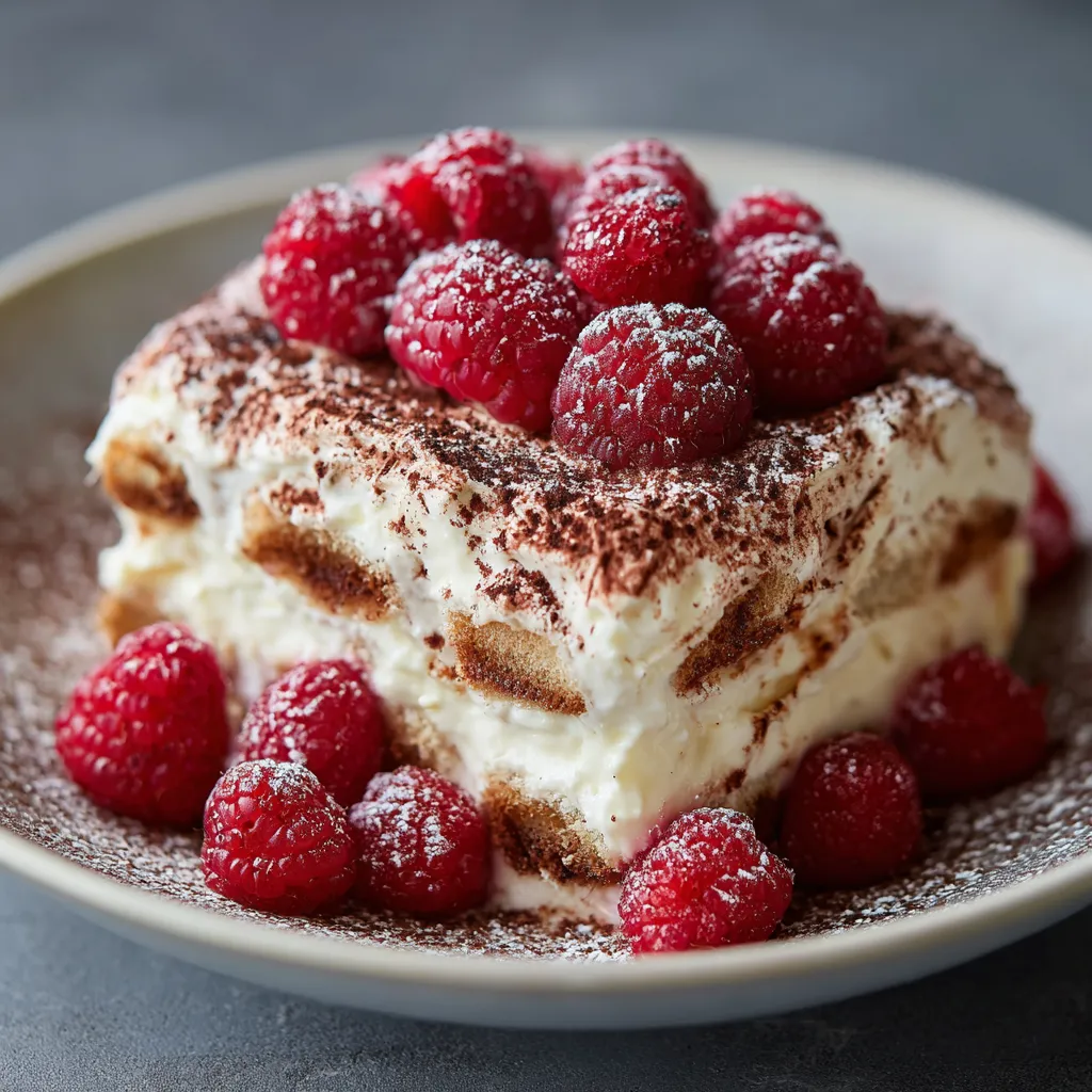 A plate of food with raspberries on top.