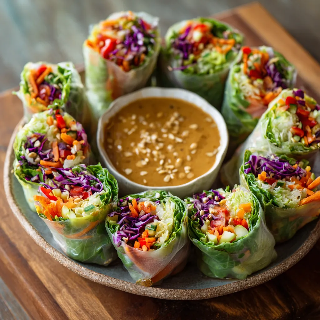 A bowl of wraps with a dipping sauce.