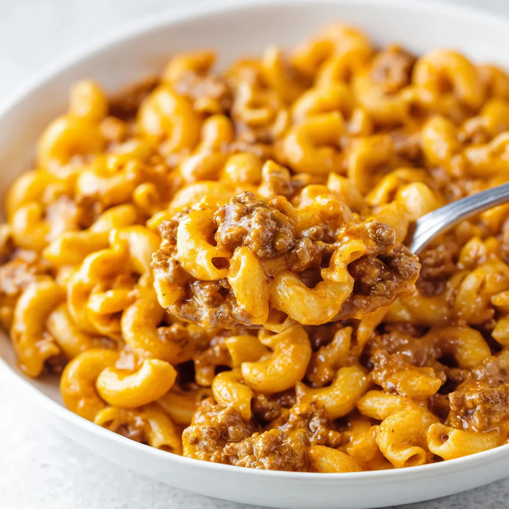 A bowl of macaroni and cheese with a spoon in it.