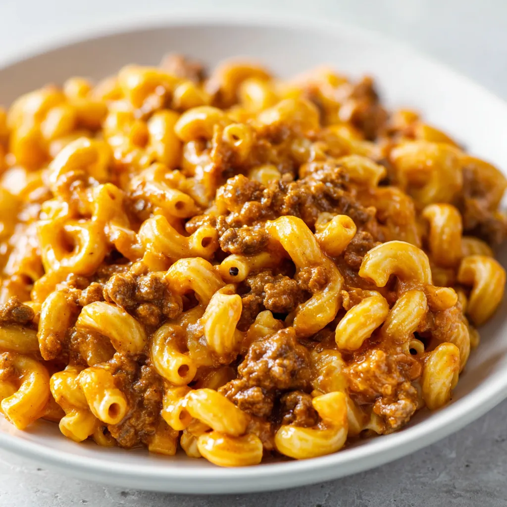 A bowl of macaroni and beef.
