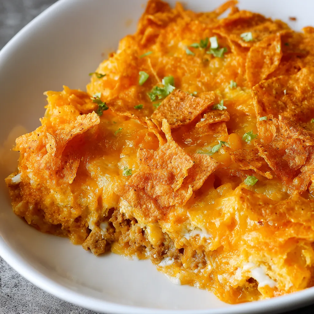 A plate of food with chips and cheese.