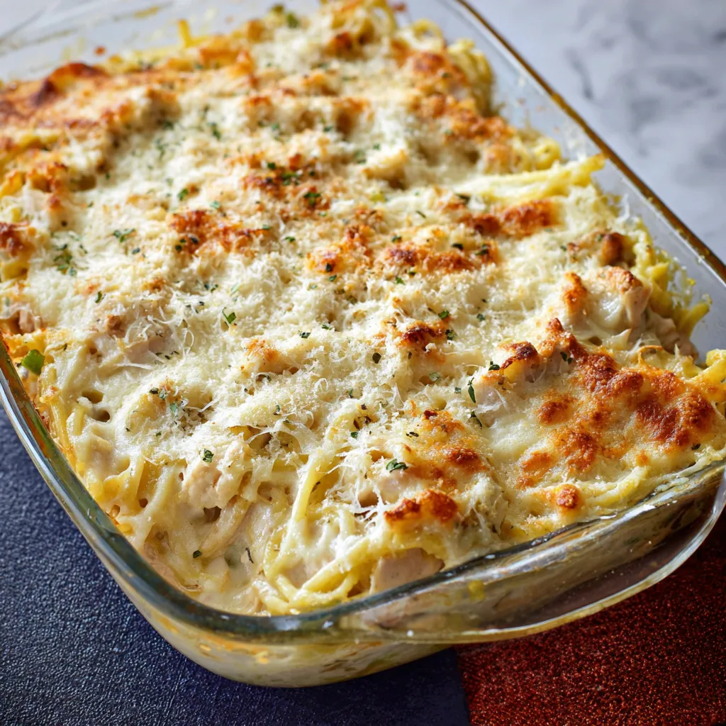 A glass dish filled with a cheesy, pasta dish.