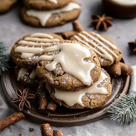 A plate full of decorated cookies drizzled with icing, surrounded by cinnamon sticks and star anise.
