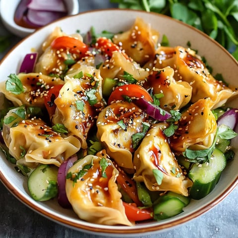 A bowl of food with tomatoes, cucumbers, and onions.